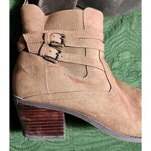 Torrid Strappy Brown Suede Ankle Booties 11 WW 2 Inch Heel Western Festival